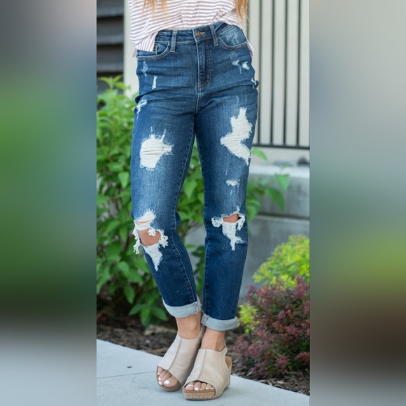 NWT Judy Blue high waist, distressed, boyfriend jeans sz 15 (32) - Picture 12 of 16